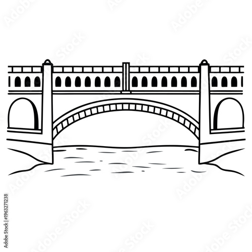 A bridge over a river line art 