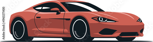 A minimalist illustration featuring a red sports car on a clean white background