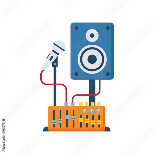 Sound equipment vector illustration with microphone, speaker and mixer