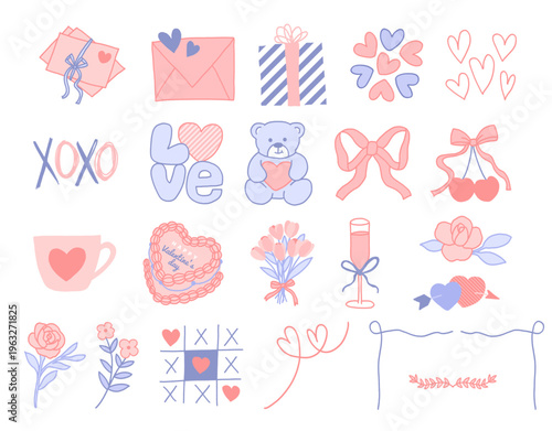 Valentine's Day Doodle Clipart Set — 22 Love & Romance Line Art Elements 