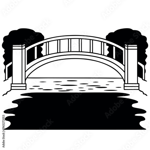 A bridge over a river line art 