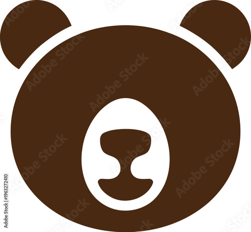 A minimalist illustration of a cute brown bear's face with ears