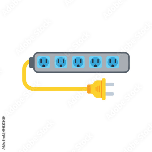 power strip with five outlets and yellow cord vector illustration