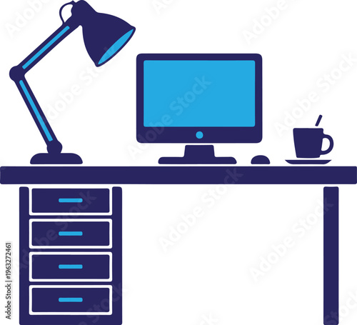 A desk with a computer monitor and a cup of coffee on it looks very organized always