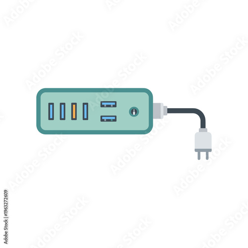 usb hub with power cord and multiple ports vector illustration