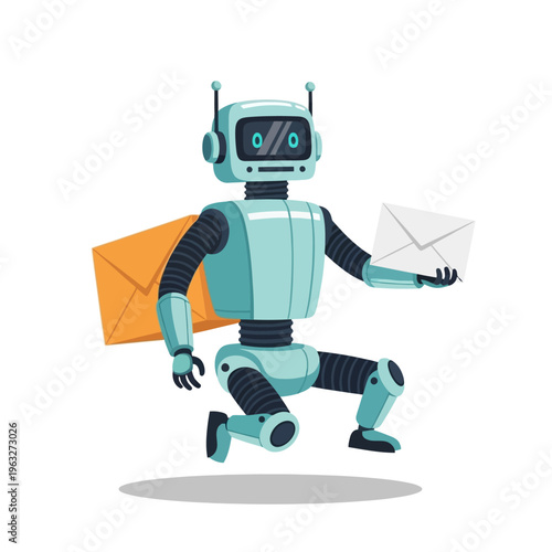 Friendly robot delivering mail and packages with a smile.