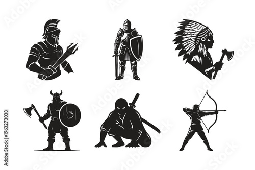 Various ancient fighter silhouettes included in this big set bundle.