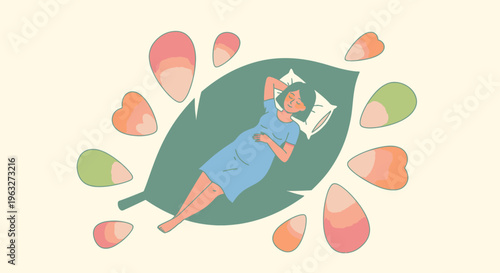 Woman relaxing on a leaf reading.