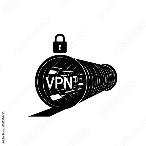 Secure VPN tunnel with a padlock symbol representing online privacy and data protection.