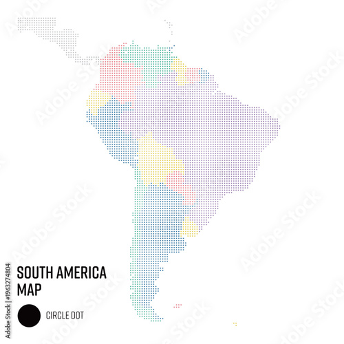 Coarse-dot World Map: South America Region, Grouped by Country