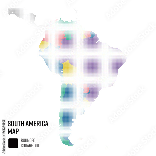 Coarse-dot World Map: South America Region, Grouped by Country