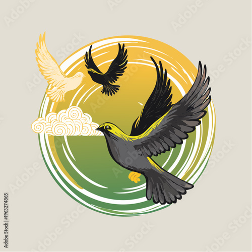 Three birds in flight symbolizing freedom and natures beauty.