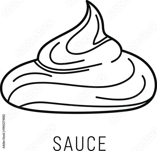 A simple line drawing of a dollop of sauce on a plain background with a label