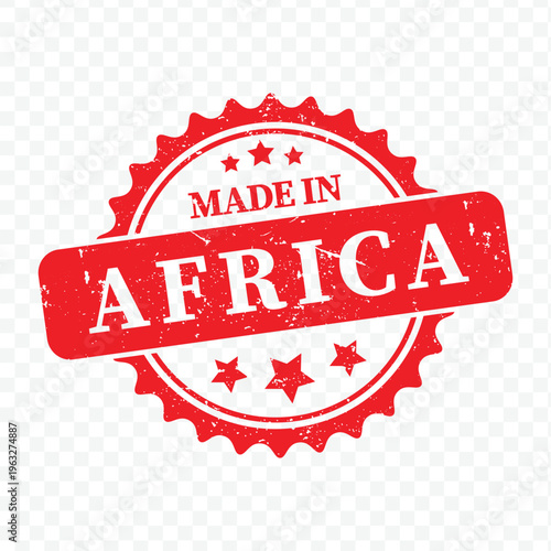 Red circular grunge seal for identifying various authentic goods made in Africa for international trade