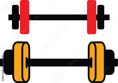 Dumbbell illustration with red and yellow weights on a white background