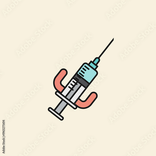 Syringe with needle and pink handles.