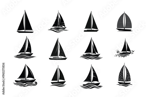Sailboat silhouette collection set isolated on white background nautical vector