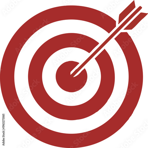 Target icon with arrow in centre symbolizing goal, focus and accuracy. Bullseye pictogram for success, achievement, strategy. Ideal for planning, performance, and business goals concept.