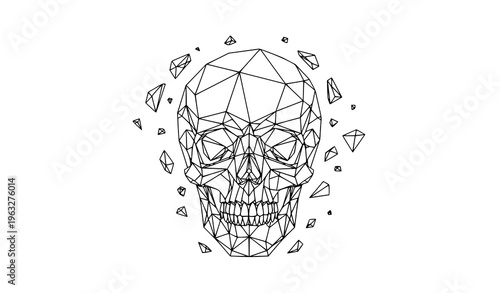 Geometric fragmented skull vector design with separated polygon pieces modern abstract illustration isolated on white