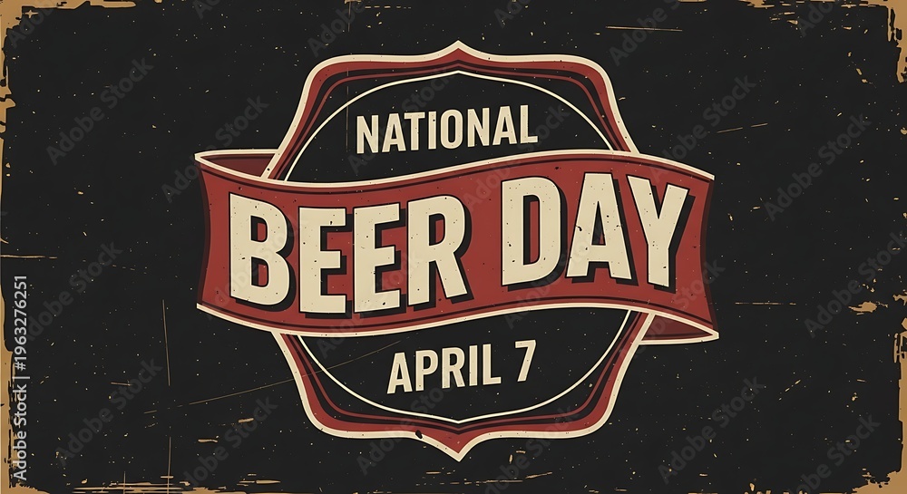Fototapeta premium National beer day logo on a black background with red and beige text