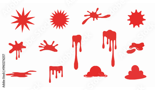 Realistic blood drips and splashes vector illustration flat isolated horror design on white background