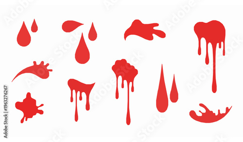 Realistic blood drips and splashes vector illustration flat isolated horror design on white background