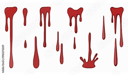 Hand drawn blood drips and splashes vector illustration organic flat horror design isolated on white