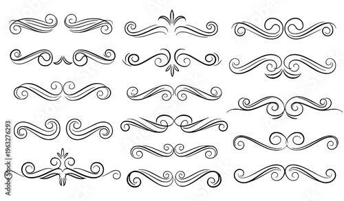 Elegant decorative scroll vector set intricate ornamental flourishes isolated flat illustration on white background