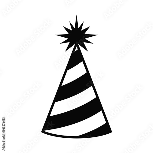 Vector illustration of a black and white striped party hat with star on top for celebrations