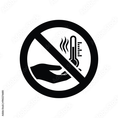 Vector illustration of no heat or hot objects sign with hand and thermometer symbol