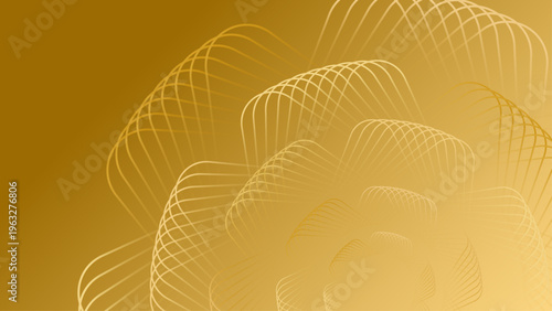 幾何学的に重なり合うゴールドの曲線フレームが奥行きを演出する立体的で洗練された抽象デザイン背景