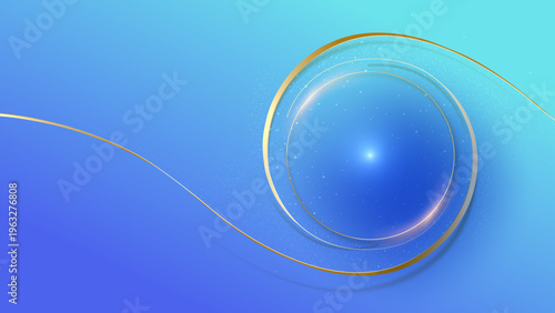 透明感のあるガラス風円形オブジェクトと青のグラデーションが調和する近未来的でクリーンな抽象背景デザイン