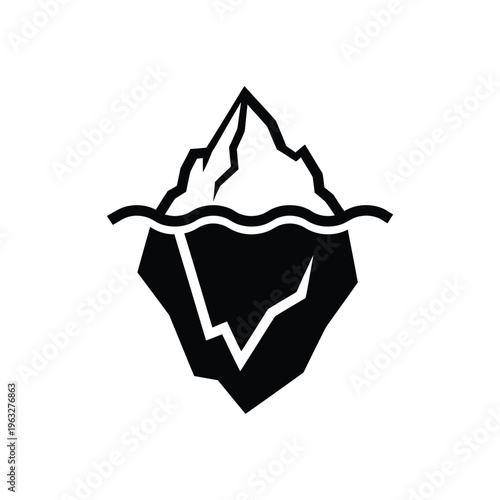 Vector illustration of iceberg with visible and submerged parts in black and white