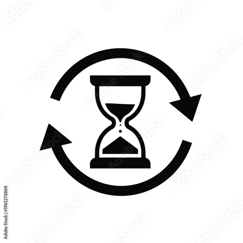 Vector illustration of hourglass with circular arrows symbolizing time cycle and repetition concept