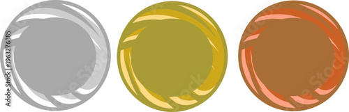 シルバー・ゴールド・ブロンズの筆風円形フレームセットでナチュラルな質感と高級感を兼ね備えたロゴや装飾に使えるデザイン素材