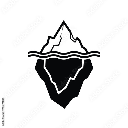 Vector illustration of iceberg with visible and submerged parts in black and white