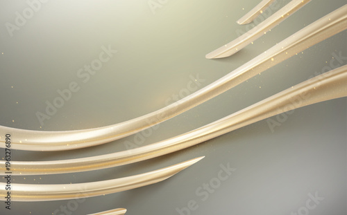 上品なゴールドの流線が空間を優雅に彩る高級感あふれる抽象背景素材、光の粒子が舞うラグジュアリーで洗練されたビジネス・広告向けデザイン