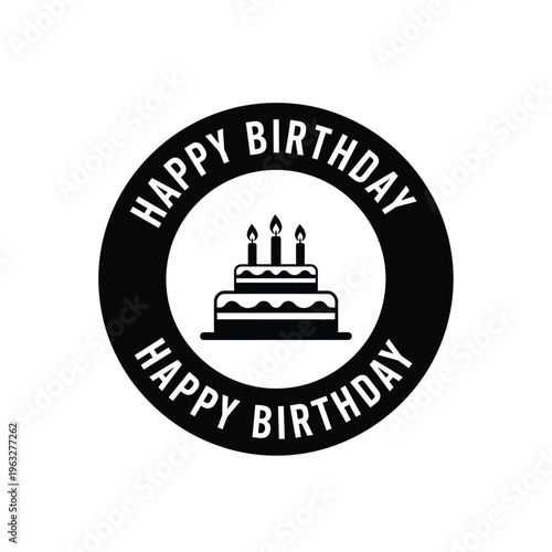 Vector illustration of happy birthday cake with candles in black and white