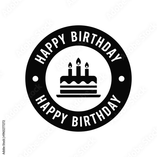 Vector illustration of happy birthday cake with candles in black and white