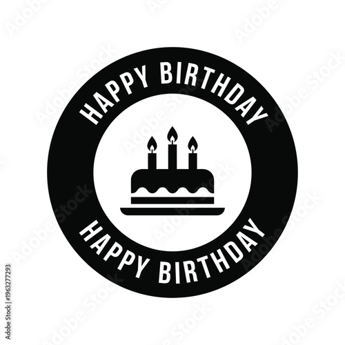 Vector illustration of happy birthday cake with candles in black and white circle design