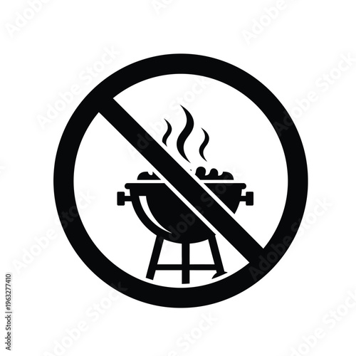Vector illustration of no barbecue or grill sign symbol prohibition of outdoor cooking