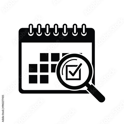 Vector illustration of calendar with magnifying glass and checklist symbolizing organization and task management