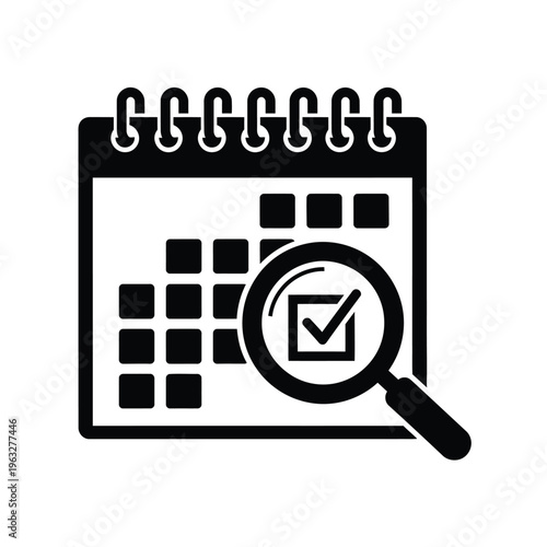 Vector illustration of calendar with magnifying glass and checklist symbolizing organization and task management