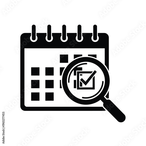 Vector illustration of calendar with magnifying glass and checklist symbolizing organization and task management