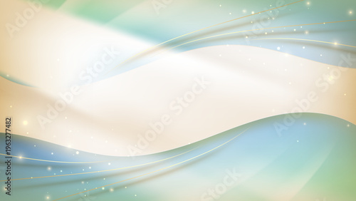 やわらかなパステルカラーと流れる曲線が織りなす上品で高級感のある抽象ウェーブ背景素材・光粒とグラデーションが美しいデザイン