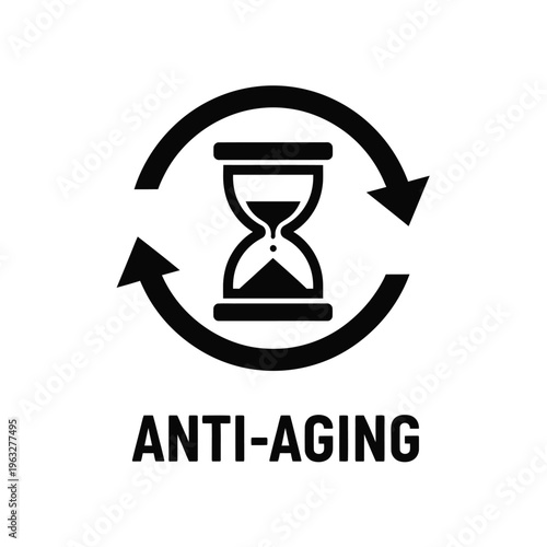 Vector illustration of hourglass with arrows symbolizing anti aging and time reversal concept