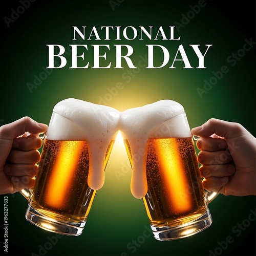 National beer day celebration with two beer mugs clinking