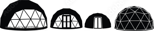 Geodesic Dome Tent Silhouette Vector Set for Glamping and Events, Scalable EPS Illustrator Graphics