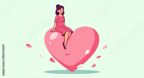 Woman sitting on a pink heart.