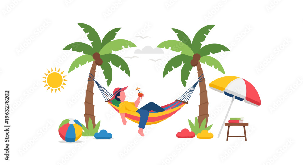 Obraz premium Relaxing Person in a Hammock on a Tropical Beach During Summer Holiday